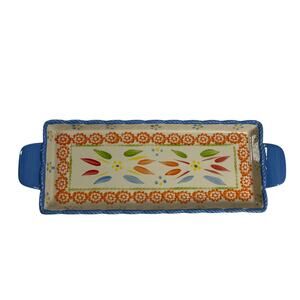 TEMP TATIONS by TARA Floral Lace Blue Rectangular Serving Tray Ceramic Dish